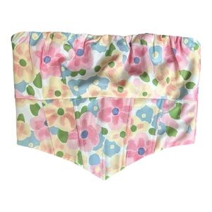Princess Polly 6 Honey Rib Bustier Crop Halter Top Corset Floral Pink